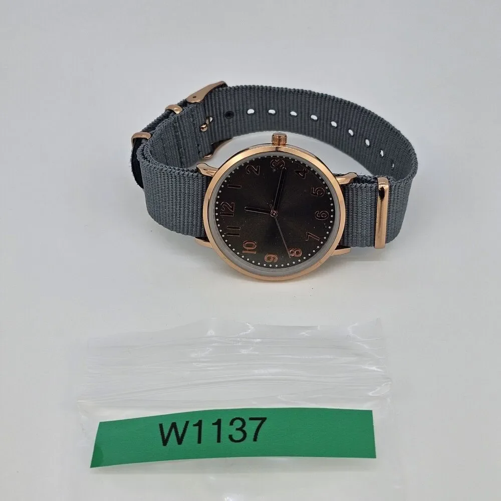 Unisex Watch 38MM Dark Gold Gray Dial Gray‎ Canvas Band Strap New Battery